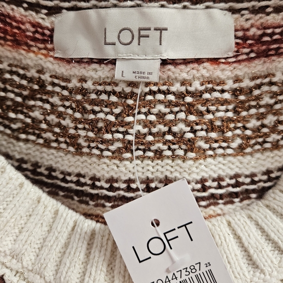 NWT LOFT cream & tan Fair Isle sweater Womens Large - Picture 6 of 8